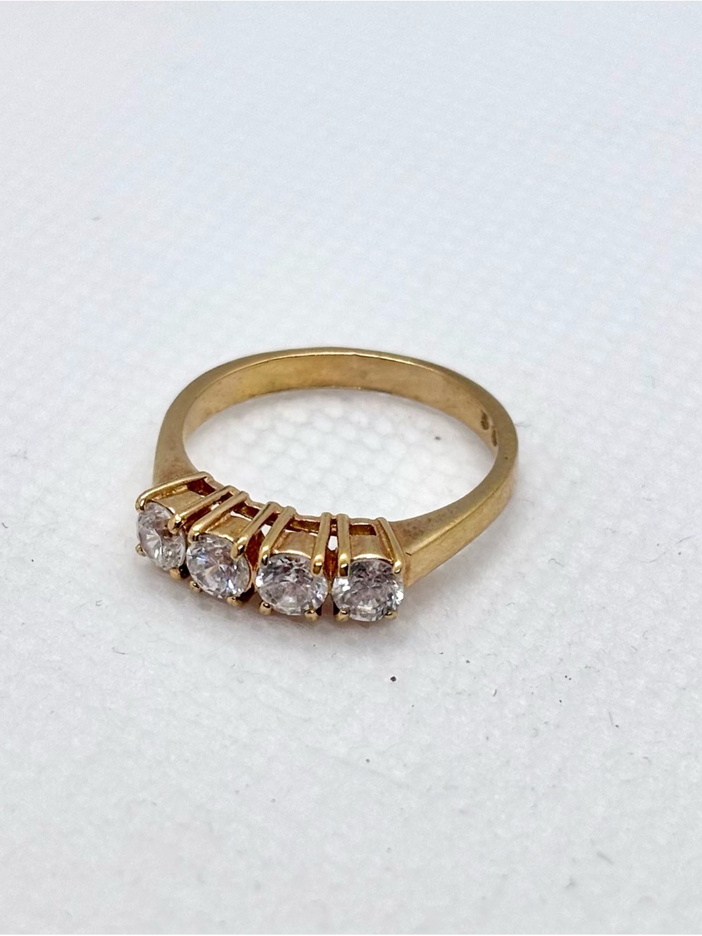 Vintage Gold Tone 4 Stone Clear Rhinestone Gems Size 5.75